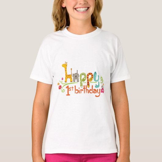 Happy 1st Birthday – Cute Animal Theme Celebration T-Shirt (Vorderseite)