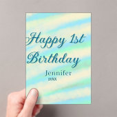 Happy 1st birthday kids baby blue green pastel ret acryleinladungen (Insitu (Handheld))