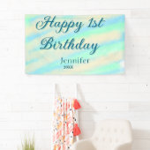 Happy 1st birthday kids baby blue green pastel ret banner (Insitu)