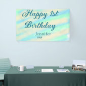 Happy 1st birthday kids baby blue green pastel ret banner (Messeveranstaltung)
