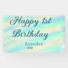 Happy 1st birthday kids baby blue green pastel ret banner