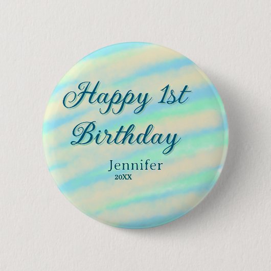 Happy 1st birthday kids baby blue green pastel ret button (Vorderseite)