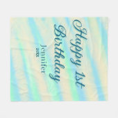 Happy 1st birthday kids baby blue green pastel ret fleecedecke (Vorderseite (Horizontal))