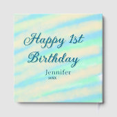 Happy 1st birthday kids baby blue green pastel ret gästebuch (Rückseite)