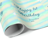 Happy 1st birthday kids baby blue green pastel ret geschenkpapier (Rolleneckpunkt)