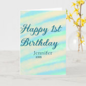 Happy 1st birthday kids baby blue green pastel ret karte (Gelbe Blume)