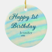 Happy 1st birthday kids baby blue green pastel ret keramik ornament (Hinten)