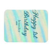 Happy 1st birthday kids baby blue green pastel ret magnet (Horizontal)