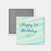 Happy 1st birthday kids baby blue green pastel ret magnet (Vorderseite/Rückseite)