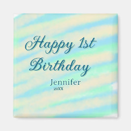 Happy 1st birthday kids baby blue green pastel ret magnet