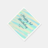 Happy 1st birthday kids baby blue green pastel ret serviette (Ecke)
