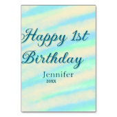 Happy 1st birthday kids baby blue green pastel ret tischnummer (Rückseite)