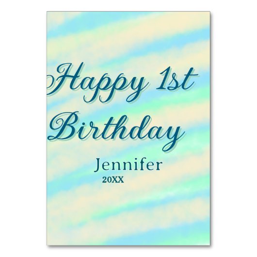 Happy 1st birthday kids baby blue green pastel ret tischnummer (Vorderseite)