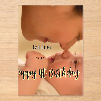 Happy 1st birthday kids baby mother black yellow  acryleinladungen