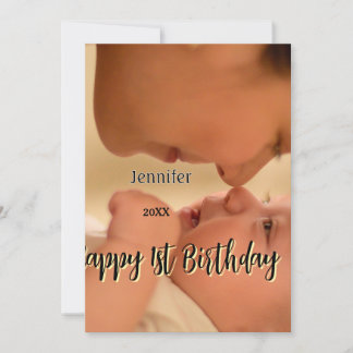 Happy 1st birthday kids baby mother black yellow  einladung