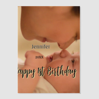 Happy 1st birthday kids baby mother black yellow  pergament einladungen