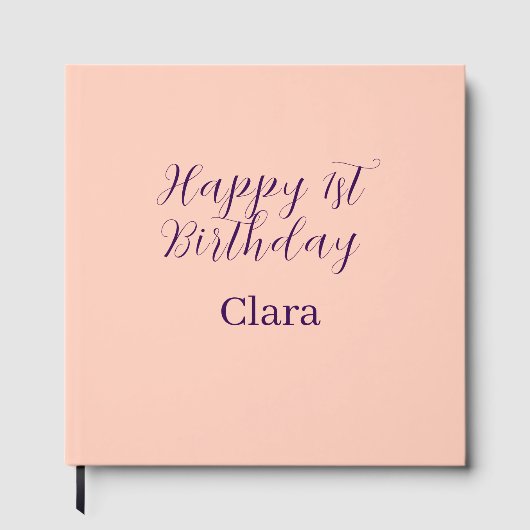 Happy 1st birthday orange purple boho retro name  gästebuch (Vorderseite)