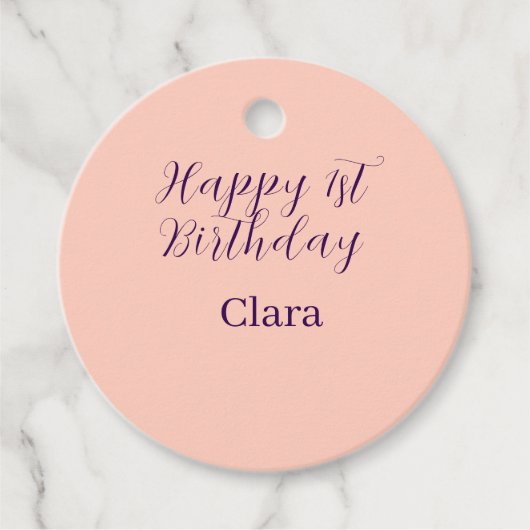 Happy 1st birthday orange purple boho retro name  geschenkanhänger (Vorderseite)