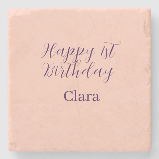 Happy 1st birthday orange purple boho retro name  steinuntersetzer (Vorderseite)