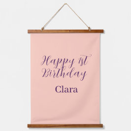 Happy 1st birthday orange purple boho retro name  wandteppich mit holzrahmen