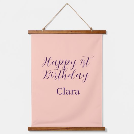 Happy 1st birthday orange purple boho retro name  wandteppich mit holzrahmen (Vorderseite)