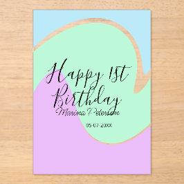 Happy 1st birthday pink green blue acrylic pour  acryleinladungen