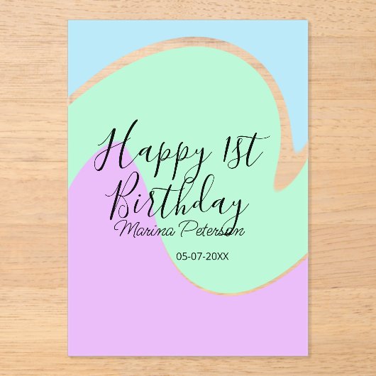 Happy 1st birthday pink green blue acrylic pour acryleinladungen (Vorderseite)