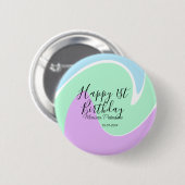 Happy 1st birthday pink green blue acrylic pour  button (Vorne & Hinten)