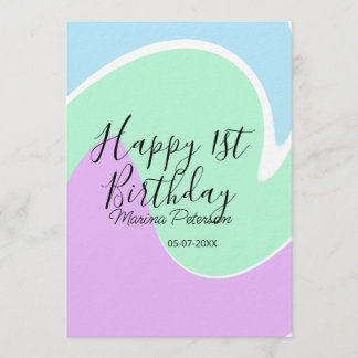 Happy 1st birthday pink green blue acrylic pour einladung