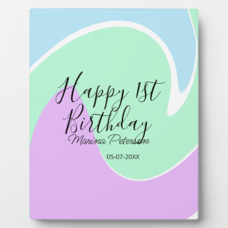 Happy 1st birthday pink green blue acrylic pour  fotoplatte