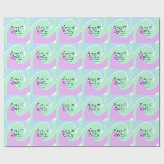 Happy 1st birthday pink green blue acrylic pour  geschenkpapier (Flach)