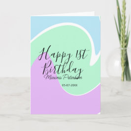 Happy 1st birthday pink green blue acrylic pour  karte