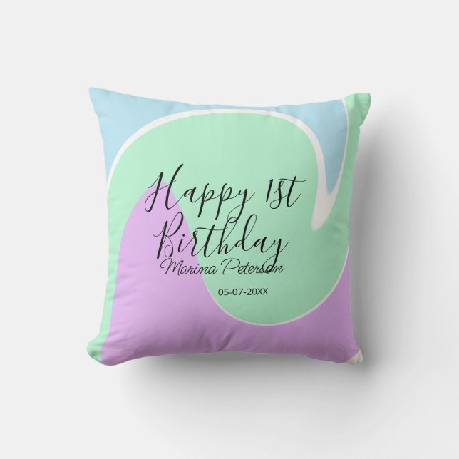 Happy 1st birthday pink green blue acrylic pour  kissen (Vorderseite)
