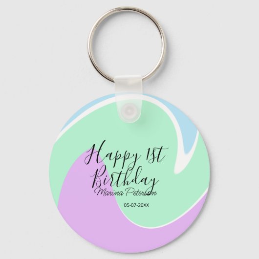 Happy 1st birthday pink green blue acrylic pour schlüsselanhänger (Vorderseite)