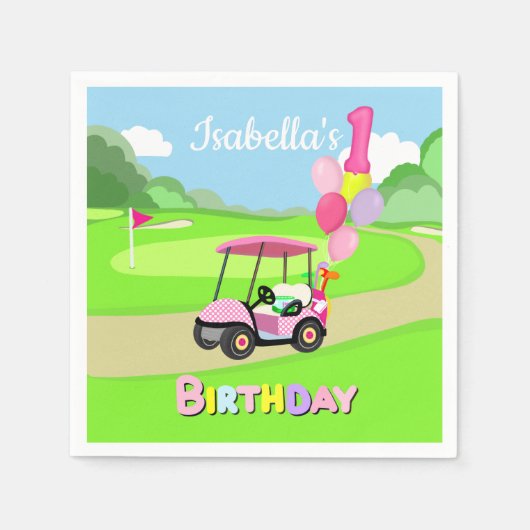 Happy 1st Birthday Polka Dot Pink Girly Golf Serviette (Vorderseite)