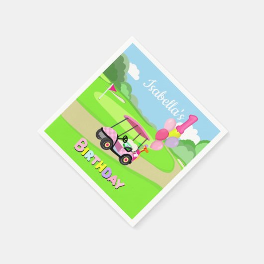 Happy 1st Birthday Polka Dot Pink Girly Golf Serviette (Ecke)