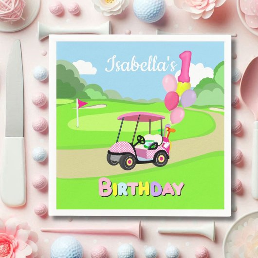 Happy 1st Birthday Polka Dot Pink Girly Golf Serviette
