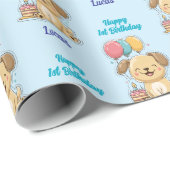 Happy 1st Birthday, Puppy, Boy, Personalized  Geschenkpapier (Rolleneckpunkt)