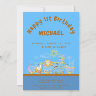 Happy 1st Birthday Train Birthday Party Invitation Einladung