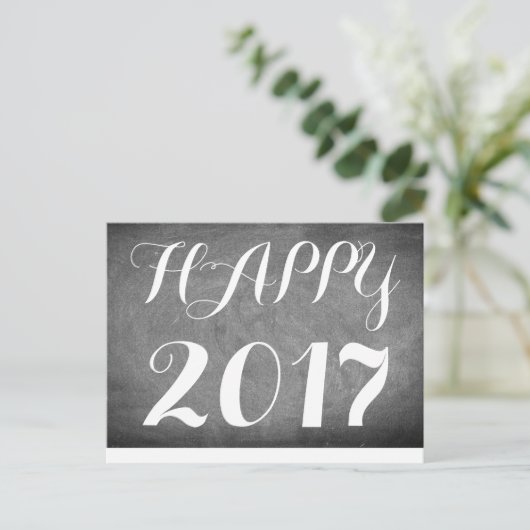 Happy 2017 Handwriting Typografie Schwarz-weiß Postkarte (Stehend Vorderseite)