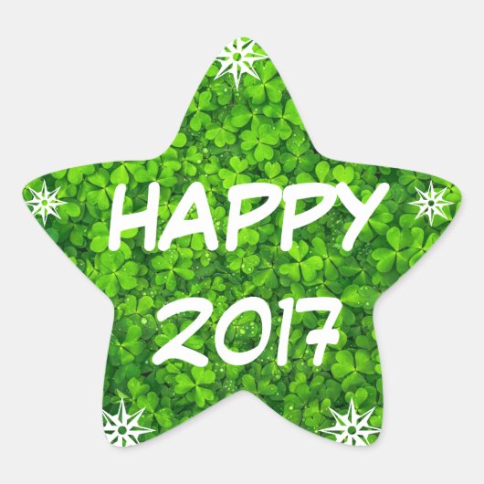 Happy 2017, Happy New Year Kleeblatt Star Sticker (Vorderseite)