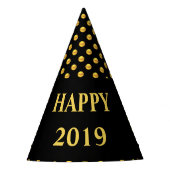 Happy 2019 & Gold Polka Dots Partyhütchen (Vorderseite)