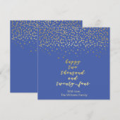 Happy 2024 - Blue & Imitate Gold Script & Confetti (Vorne/Hinten)