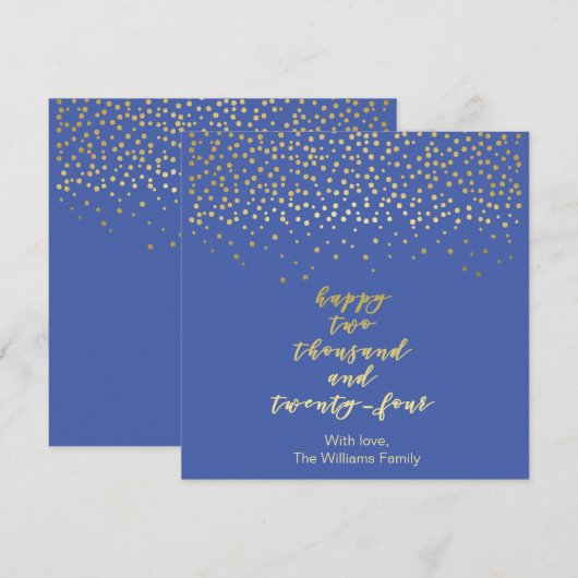 Happy 2024 - Blue & Imitate Gold Script & Confetti (Vorne/Hinten)