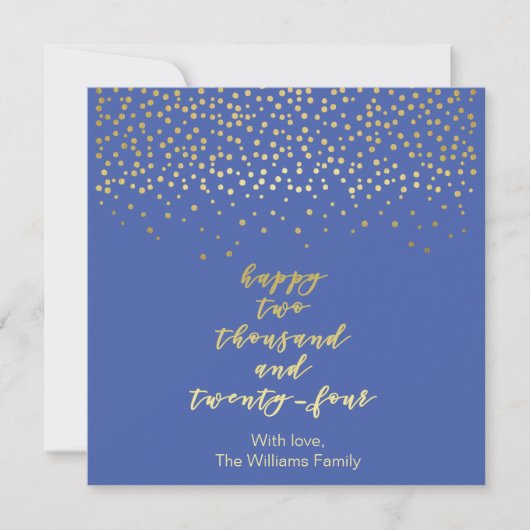 Happy 2024 - Blue & Imitate Gold Script & Confetti (Vorderseite)