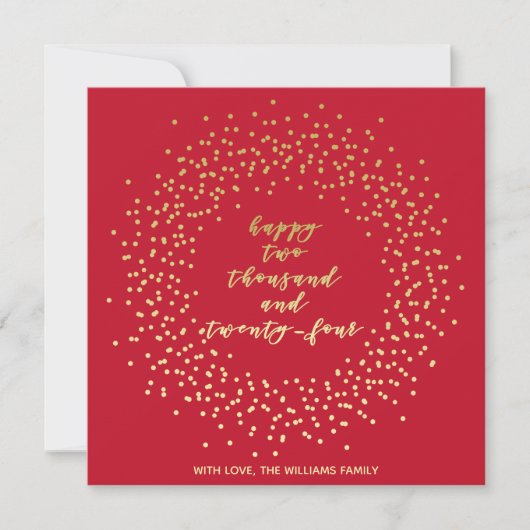 Happy 2024 - Gold Script & Wreath New Year Card (Vorderseite)