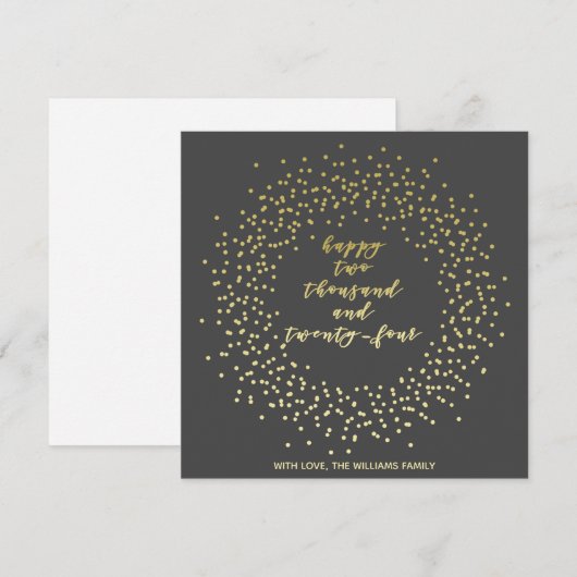 Happy 2024 - Gold Script & Wreath New Year Card (Vorne/Hinten)