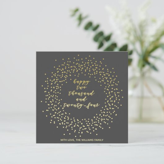 Happy 2024 - Gold Script & Wreath New Year Card (Stehend Vorderseite)