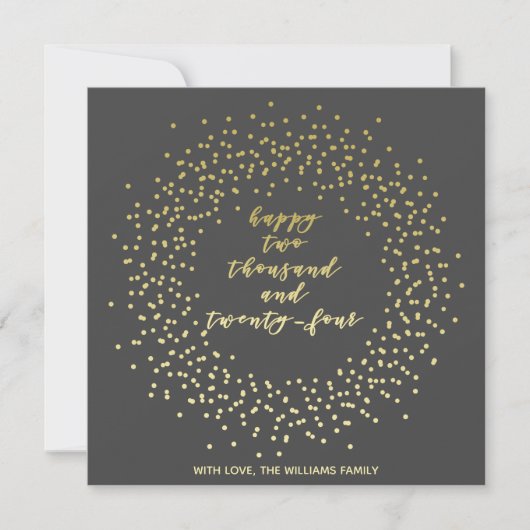 Happy 2024 - Gold Script & Wreath New Year Card (Vorderseite)
