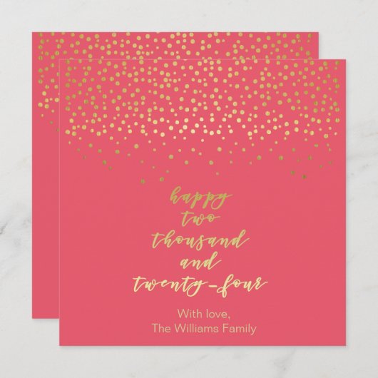 Happy 2024 - Himbeere & Gold Script & Confetti (Vorne/Hinten)